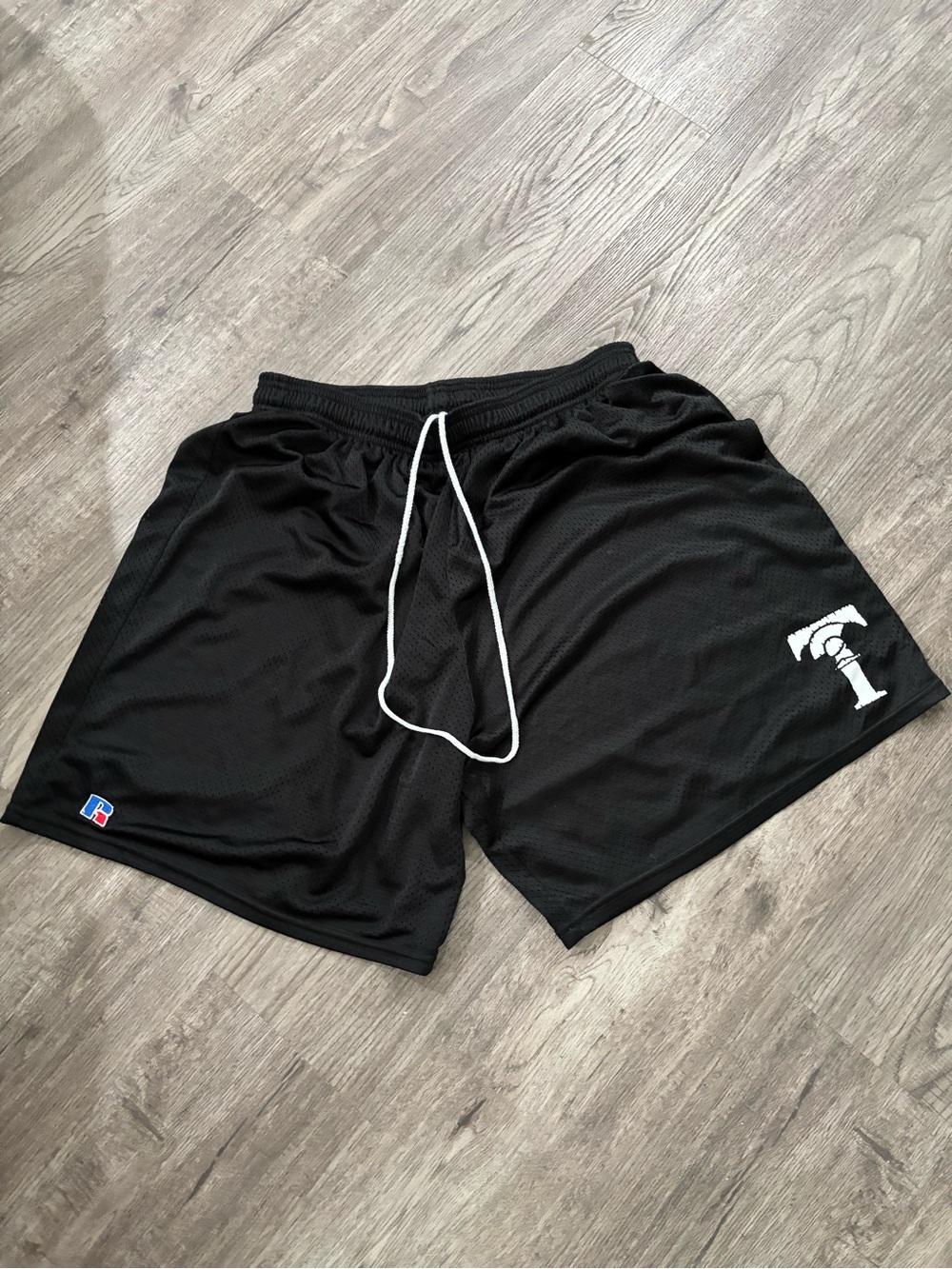 Russell Athletic Black Mesh Shorts with White Drawstring